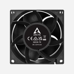 ARCTIC Ventilateur Processeur 80x80x38mm S8038-7K 7000RPM 118.93 m³/h (70 CFM) 25 mmH2O Roulement à Billes Double Connecteur 4-Pin Noir - Miniature 4