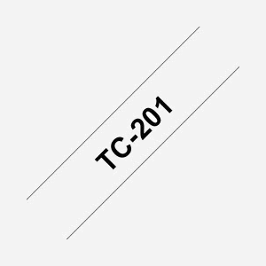 Ruban d'étiquette Brother TC-201 Noir sur Blanc 12mm x 7.7m, Type TC, Laminé, Compatibilité PT2000, PT3000, PT500, PT5000, PT8E