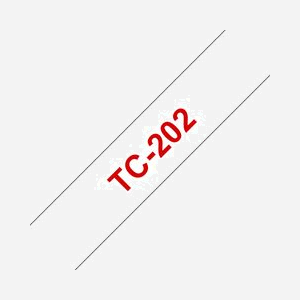 Brother TC-202 Ruban d'étiquetage 12mm Rouge sur Blanc Laminé, 7.7m, Compatible P-touch PT8E/PT500/PT2000/PT3000/PT5000. Usage Intérieur/Extérieur.