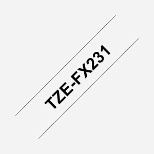 Brother TZe-FX231 Ruban Etiquette 12mm Noir/Blanc TZ, Adhésif Flexible, 8m Longueur, Transfert Thermique, Compatible P-touch - Miniature 1
