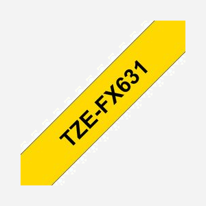 Ruban d'étiqueteuse Brother TZe-FX631 12mm Noir sur Jaune, adhésif spécial, longueur 8m. Technologie transfert thermique, compatible P-touch. - Miniature 1