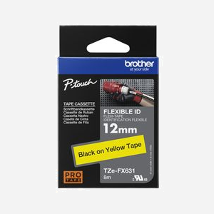 Ruban d'étiqueteuse Brother TZe-FX631 12mm Noir sur Jaune, adhésif spécial, longueur 8m. Technologie transfert thermique, compatible P-touch. - Miniature 3