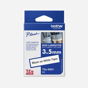 Brother TZE-N201 Ruban d'étiqueteuse 3.5mm x 8m, Type TZ, Noir sur Blanc, Cartouche Non Laminée, Dimensions 18x70x97mm, Pour Étiquetage Intérieur - Miniature 3
