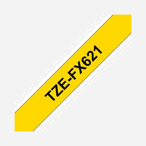 Brother TZe-FX621 Ruban d'étiquettes 9mm Noir sur Jaune, Laminé, Adhésif Spécial Câbles & Surfaces Cylindriques, Longueur 8m, Compatible P-Touch