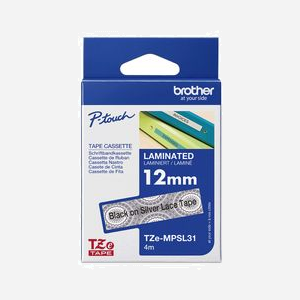 Brother TZe-MPSL31 Ruban d'étiquette laminé 12mm Noir sur Argent, 4m, Transfert Thermique, Gloss, pour Brother PT-E110VP - Miniature 3