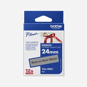 Brother TZe-R951 Ruban TZe Noir sur Argent 24mm x 4m pour Étiqueteuse P-touch, Non Adhésif, Finition Tissu Brillante. Largeur 30mm. - Miniature 2