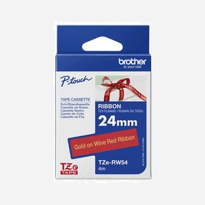 Brother TZe-RW54 Ruban Étiquette TZe Doré sur Rouge 24mm x 4m Transfert Thermique, Compatibilité PT-P900W, PT-H500, PT-P750W, PT-P950NW, PT-D600VP, PT-D800W - Miniature 3