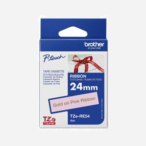Brother TZE-RE54 Ruban Étiquette 24mm Or sur Rose - Technologie Transfert Thermique - Longueur 4m - Compatibilité P-touch PT-P900W, PT-D600VP et autres - Miniature 2