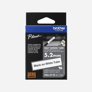 Brother HSE-211E Gaine Thermo-Rétractable 5.2mm Noir sur Blanc, Ratio 3:1, pour Câbles 0.8-3.1mm Ø, Compatible Etiqueteuses Brother P-touch HS/HSE - Miniature 2