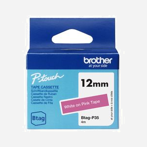 Brother BTAG-P35 Ruban 12mm Blanc sur Rose Non Laminé - Compatibilité P-touch PT-N10/N20/N25BT - Longueur 4m - Dimensions 45x53x62mm - Miniature 1