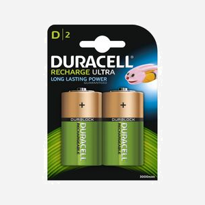 Duracell Rechargeable D NiMH 1.2V 2200mAh - Pack de 2 Batteries Type D, Technologie NiMH, Dimensions 119x84x34mm, Poids 155g - Référence 5000394055995