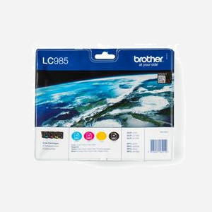 Cartouches d'encre Brother LC985VALBP Pack Original (Noir, Cyan, Magenta, Jaune) - Rendement Noir: 300 pages, Couleur: 260 pages - Compatibilité: MFCJ415W, DCPJ125