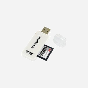 Lecteur de carte Integral USB 2.0 pour SD/SDHC/SDXC, dimensions 24x15x150mm, compatible Windows Vista/7/8/10, Mac OS X+, Linux, blanc