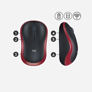 Logitech M185 Souris Optique sans Fil 2.4 GHz, 1000 DPI, 3 Boutons, Ambidextre, Portée 10m, Nano Récepteur USB-A, Compatible Windows/macOS/Linux, Noir/Rouge - Miniature 5