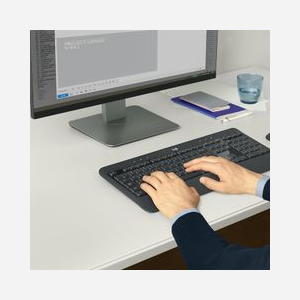 Logitech Ensemble Clavier et Souris Sans Fil USB QWERTY US International Noir/Blanc - Clavier Membrane, 100%, Portée 10m, Autonomie 36/18 mois - Miniature 2