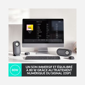 Logitech Z407 - Système Audio 2.1 Bluetooth 5.0, 80W Peak / 40W RMS, Subwoofer 20W, Entrées USB-A & 3.5mm, Télécommande Sans Fil, Graphite - Miniature 2