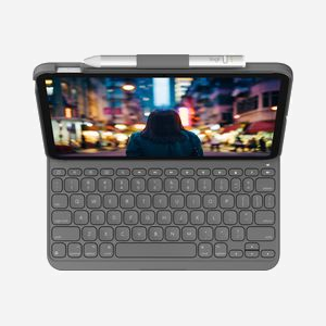 Logitech Slim Folio Oxford Grey - Étui Clavier AZERTY Bluetooth LE pour iPad (10th gen) - Touches Raccourcis iPadOS, Angles 58°/10°, Porte-Stylet - Miniature 2