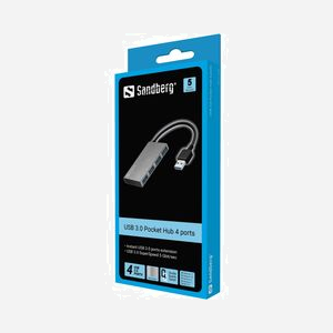Sandberg Hub USB 3.0 Pocket 4 Ports Type-A, USB 3.2 Gen 1, Boîtier Aluminium Blanc, Taux de Transfert 5 Gbit/s, Compatible Windows/macOS - Miniature 2