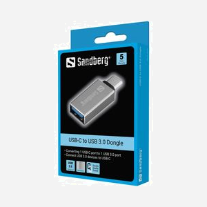 Sandberg Adaptateur USB-C vers USB 3.0 - USB 3.2 Gen 1 Type-C vers USB 3.2 Gen 1 Type-A - 1 port - Boîtier Aluminium Argent - Ref. 136-24 - Miniature 2