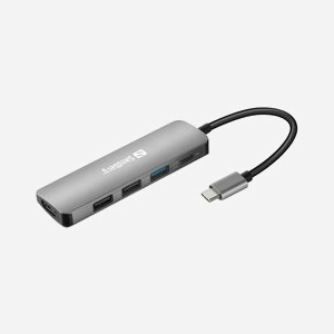 Sandberg USB-C Dock 136-32 : Adaptateur USB 3.2 Gen 1 Type-C vers HDMI 4K, 3x USB (2x 2.0, 1x Type-A 3.2 Gen 1), Power Delivery 100W, Gris Aluminium