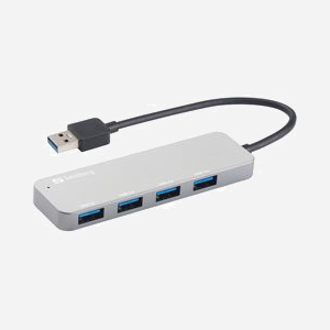 Sandberg Hub USB 3.2 Gen 1 (3.1 Gen 1) 4 Ports Type-A Argent - Boîtier Aluminium, Transfert 5000 Mbit/s, Réf: 333-88, Poids 40g