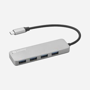Sandberg Hub USB-C vers 4 x USB 3.2 Gen 1 Type-A, Boîtier Aluminium Argent, USB 2.0 Type-C, Référence 336-20, 38g