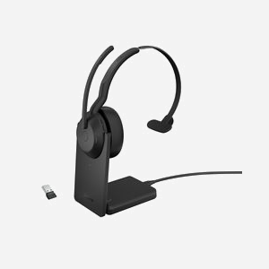 Jabra 25599-889-989 Casque Arceau Mono Bluetooth 5.2 Portée 30m Noir - Micro Anti-bruit, UC, Autonomie 18h, Base de Charge USB-C