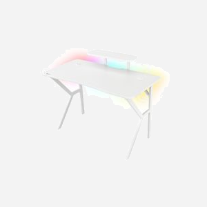 GENESIS Holm 320 RGB Blanc - Bureau Gaming 1200x600x750mm MDF, Cadre Métal Blanc, Hub USB 3.2 Gen 1, Chargeur Sans Fil 10W, Rétroéclairage LED - Miniature 1