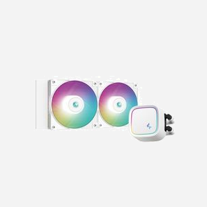 DeepCool LE520 WH : Refroidisseur liquide AIO 2x120mm, sockets LGA 1700/AM5, radiateur 282mm aluminium, PWM 500-2250 RPM, éclairage LED RGB, TDP 220W