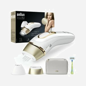Braun BRAPL5152 Épilateur Lumière Pulsée (IPL) 400000 Flashs Or/Blanc, Capteur Teinte Peau, 10 Niveaux, 3 Modes, Accessoire Visage + Rasoir