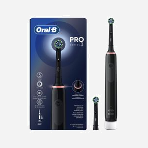 Oral-B Pro 3 3000 Brosse à Dents Rotative Oscillante Adulte, Batterie Lithium-Ion, 3 Modes (Soin Quotidien, Sensible, Blanchiment), Minuteur 2min, Noir, 2 Têtes