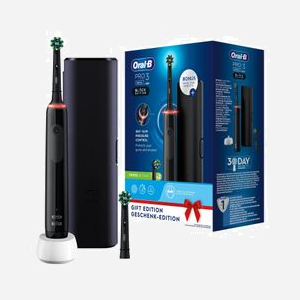 Oral-B Pro 3 3500 Brosse à dents rotative adulte noire, 3 modes (Soin quotidien, Sensible, Blanchiment), minuterie 2min/4x30sec, batterie Li-Ion, 2 têtes incluses