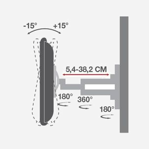 Techly ICA-LCD-2923B Support Mural Orientable TV 19"-37" (48.3-94cm) VESA 75x75-200x200mm, Charge Max 25kg, Inclinaison ±15°, Pivot 180°, Noir - Miniature 4