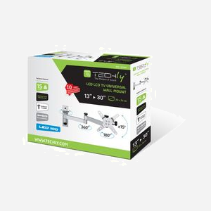 Techly ICA-LCD 104 Support Mural Orientable Argent pour Écran 13-30" (33-76.2cm), VESA 75x75/100x100, Inclinaison +/-15°, Charge 15kg, Distance Mur 8.1-39.2cm - Miniature 2