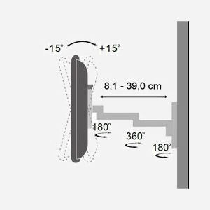 Techly ICA-LCD 104 Support Mural Orientable Argent pour Écran 13-30" (33-76.2cm), VESA 75x75/100x100, Inclinaison +/-15°, Charge 15kg, Distance Mur 8.1-39.2cm - Miniature 4