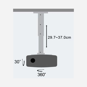 Support plafond pour projecteur Techly ICA-PM-102S Argent, charge 15kg, pivot 360°, inclinaison 0-30°, distance plafond 29.7-37cm, réglable, RoHS. - Miniature 3