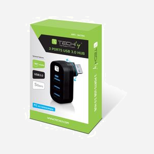 Techly IUSB3-HUB3-ROTB Hub USB 3.2 Gen 1, 3 ports Type-A, 5000 Mbit/s, Noir, Compatible Windows/macOS, 26x30x55mm, Certifié CE/RoHS - Miniature 2