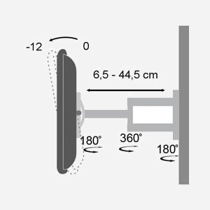 Support Mural Orientable Techly ICA-LCD-2903BICOL pour Écrans 19-37" (48-94cm), VESA 75x75-200x200mm, Charge Max. 25kg, Inclinaison -12°/0°, Distance Mur 6.5-44.5cm, Noir/Blanc - Miniature 4