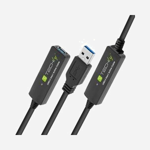 Techly ICUR30200G : Câble USB 3.2 Gen 1 (3.1 Gen 1) A-A, 20m, Noir - Connecteur Mâle vers Femelle, Conforme CE/FCC/RoHS
