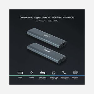 Boîtier SSD TooQ Shura TQE-2223G M.2 PCIe NVMe USB 3.2 Gen 1 Type-C Gris Aluminium, Support 1x M.2 jusqu'à 2To, 10Gbit/s, Compatible Windows/macOS/Linux - Miniature 2
