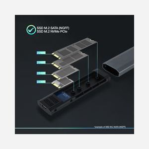 Boîtier SSD TooQ Shura TQE-2223G M.2 PCIe NVMe USB 3.2 Gen 1 Type-C Gris Aluminium, Support 1x M.2 jusqu'à 2To, 10Gbit/s, Compatible Windows/macOS/Linux - Miniature 3