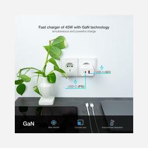 TooQ TQWC-GANQCPD45WT Chargeur Secteur Universel 45W GaN, 1x USB 2.0, 1x USB-C, Charge Rapide, 100-240V, Blanc, Prise EU, Compatibilité Windows/Mac - Miniature 5