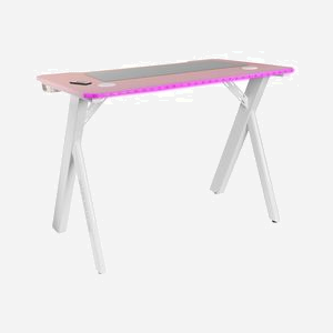 Mars Gaming MGD100RGBP Bureau Gaming 100x60cm, Plateau Fibre Carbone Rose, Cadre Acier Blanc, Rétroéclairage RGB, Supports Casque/Boisson, <100kg