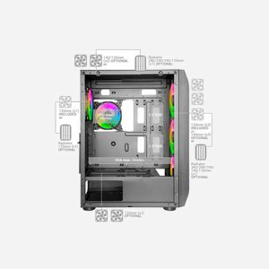 Mars Gaming MCKX - Boîtier PC Tower E-ATX Noir - CPU Freezer - 5 Ventilateurs ARGB - Compatible Radiateurs 360/280 - 2x 3.5" - 4x 2.5" - USB 3.2 Gen 1 - Miniature 4