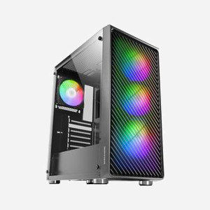 Mars Gaming MCF Boîtier PC Midi Tower Noir ATX/microATX/Mini-ITX, 2x3.5", 2x2.5", Vent. ARGB, Façade Metal-Mesh, Compatible Watercooling 360mm, USB 3.2