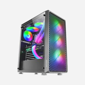 Mars Gaming MCF Boîtier PC Midi Tower Noir ATX/microATX/Mini-ITX, 2x3.5", 2x2.5", Vent. ARGB, Façade Metal-Mesh, Compatible Watercooling 360mm, USB 3.2 - Miniature 3