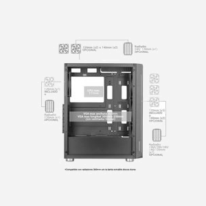 Mars Gaming MCF Boîtier PC Midi Tower Noir ATX/microATX/Mini-ITX, 2x3.5", 2x2.5", Vent. ARGB, Façade Metal-Mesh, Compatible Watercooling 360mm, USB 3.2 - Miniature 5