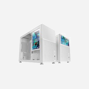 Mars Gaming MC-LCD Mini Tower - Boîtier PC Micro-ATX/Mini-ITX, Écran IPS 8", USB 3.2 Gen 1/2, Acier, Refroidissement liquide 360mm max, Noir/Blanc - Miniature 3