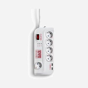 Salicru SPS SAFE Master : Multiprise 5 Prises Type F, 2 USB, 250V, 10A, 918J, Filtre EMI/RFI, Fonction Maître/Esclave, Câble 1.8m
