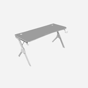 Mars Gaming MGD140W Bureau Gaming 140cm x 60cm Gris/Blanc, Plateau Fibre de Carbone, Cadre Acier Blanc, Charge Max 100kg, avec Tapis Nanotextile